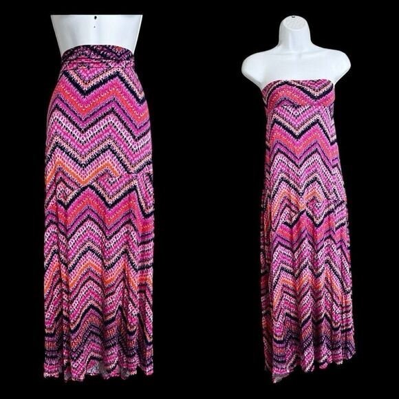 New Directions Maxi Skirt Size M Pull On Pink Multicolor Chevron Print READ - Picture 11 of 11